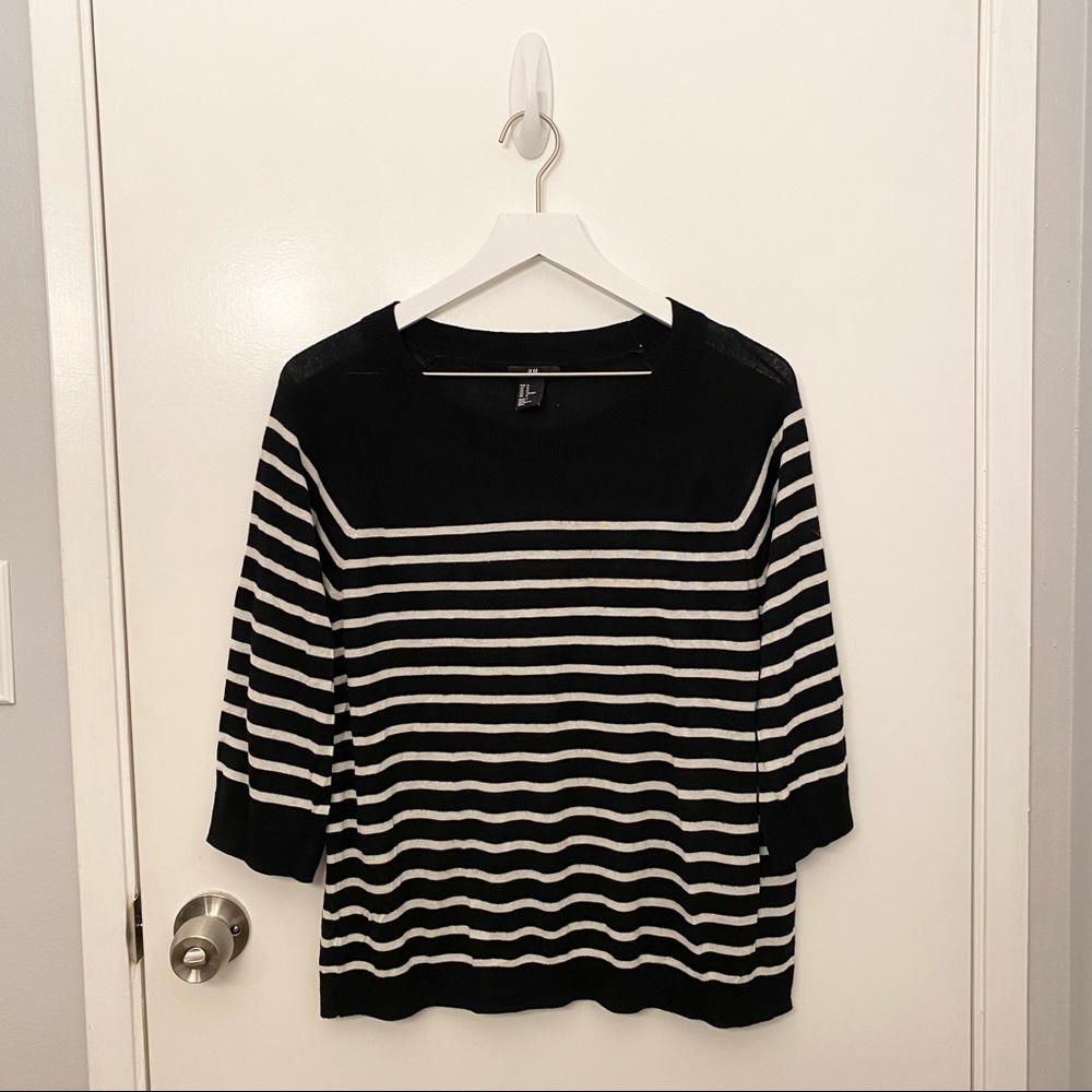 Black & White Striped 3/4 Sleeve Sweater H&M